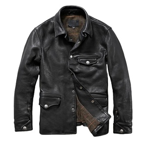 100% cuir de vachette véritable personnalisé simple boutonnage coupe ajustée veste de moto pour hommes haut de gamme Style Vintage bouton printemps - Product Image 1