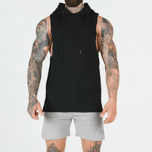 Sweat à capuche sans manches en coton polyester respirant pour homme, broderie pour l'entraînement, la musculation et la course à pied - Product Image 1