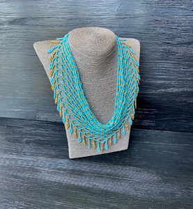 Beautifully Handmade Beaded <b>Scarf</b> Necklace, Fringe Beaded Bandana - Product Image 2