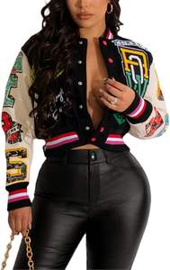 Chaqueta Deportiva Personalizada al por Mayor para Mujer, Chaqueta de Moda con Letras Bordadas en Chenilla, Manga Larga, Informal, de Béisbol, de Algodón Transpirable - Product Image 6