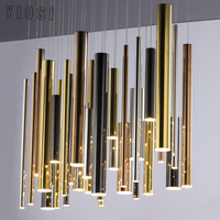 Lustre suspendu linéaire design, design créatif, restaurant, carillon éolien, vente chaude, moderne, or, LED, salon, fer, 15 80