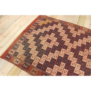 Tapis turc vintage écologique 4,8x6,9 pieds, rouge, patchwork, laine, dos en latex - Product Image 4