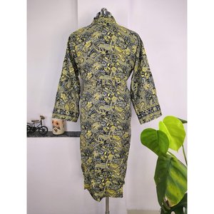 Boho Men's Soft Silk Kimono Elegant Blue Yellow Paisley Print Regal Persian King Robe for Beach or House Swimsuit Cover Ups - Product Image 6