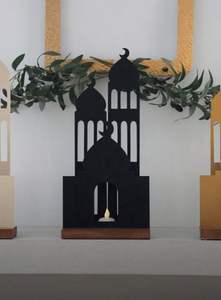 Decoración de mesa de mezquita marrón Base de madera Adorno islámico Ramadán Kareem Eid Mubarak Decoración musulmana para el hogar Estilo farol - Product Image 2