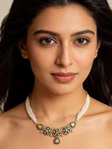 Colliers en or plaqué or avec pierres Meenakari vertes en gros, ensemble de colliers ras du cou en perles, bijoux de mode, bijoux de mariage indiens - Product Image 3