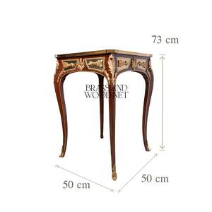 Mesa Auxiliar Cuadrada de Lujo con Incrustaciones Florales y Detalles Ornamentales de Latón Dorado para Decoración Clásica de Esquinas de Sala de Estar - Product Image 5