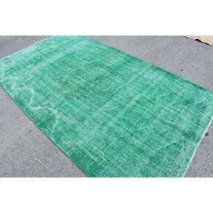 Alfombra turca clásica moderna de área grande, lana verde de 5,2x8,8 pies con patrón abstracto, estilo rectangular, diseño de Tabriz con respaldo de látex - Product Image 4