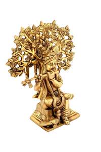 SHUBHAM Handicrafts 8 pulgadas latón dorado sentado Krishna con árbol decorativo hogar Showpiece artesanías de Metal - Product Image 3