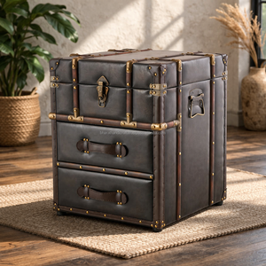 กล่องเก็บของหนังแท้ทำมือสไตล์วินเทจพร้อมลิ้นชัก ตู้โบราณสไตล์อินดัสเทรียลสำหรับห้องนั่งเล่น ห้องนอน เฟอร์นิเจอร์โรงแรม - Product Image 2
