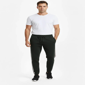 Pantalones Deportivos Negros Personalizados para Hombre con Rayas Laterales, Cintura Elástica con Cordón, Joggers Casuales de Tejido de Punto Medio - Product Image 2