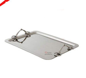 Plateau de service fini argent de haute qualité avec poignée en feuille d'or pour décor de mariage de fête - Product Image 4