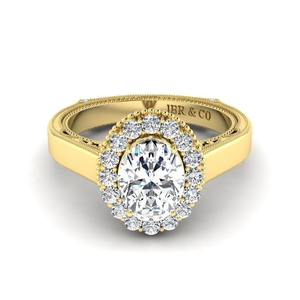 Anillo de compromiso de Halo solitario de plata 1,00 chapado en oro con diamante ovalado de 925 quilates de estilo antiguo para mujer a precio mayorista - Product Image 6