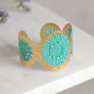 Vente en gros, nouveauté, bracelets en acier inoxydable de taille vintage en perles de verre plaquées or 18 carats, bijoux de mode pour femmes par HF CRAFTS - Product Image 2