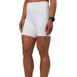 Shorts de sport taille haute pour femme, couleur unie, respirants, en tricot de spandex et polyester, coupe classique, taille élastique, blanc - Product Image 5