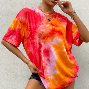 เสื้อยืดมัดย้อมสำหรับผู้หญิงผ้าคอตตอนระบายอากาศได้ดีสำหรับฤดูร้อนเสื้อผ้าออกแบบโลโก้และฉลากส่วนตัว - Product Image 3