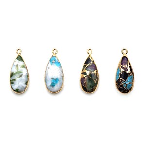 Women's DIY Fine Jewelry Classic Pendant Silver Gold Plated Pear Shaped Bezel Setting Mohave Turquoise Party <b>Charm</b> Rhodium - Product Image 3