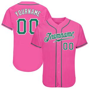 Ropa de equipo personalizada superventas Camiseta de béisbol auténtica Kelly Rosa verde-blanca personalizada - Product Image 1
