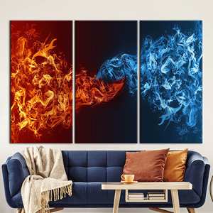 Art abstrait moderne sur toile : Impression Guerre du feu contre l'eau, 3P : Prêt à accrocher - Product Image 1