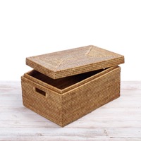 Boîte de rangement rectangulaire en rotin avec couvercle, boîte de rangement artisanale, écologique, naturelle, décoration intérieure et extérieure, vente en gros du Vietnam