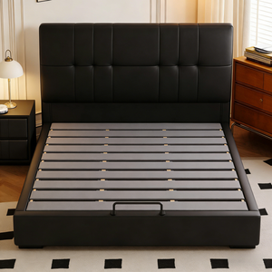 <span class=keywords><strong>Lit</strong></span> minimaliste italien en bois et cuir, taille Queen, avec système de levage à gaz et rangement, lattes en pin, fabrication directe d'usine, OEM personnalisé - Product Image 2