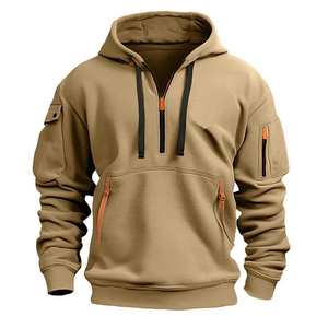 Custom ODM Men's Solid Heavyweight Fleece 100% Cotton Pullover <b>Hoodie</b> Zipper Utility Pocket Casual Sports Jacket S-<b>3XL</b> - Product Image 1