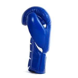 Guantes de boxeo personalizables de alta calidad con cordones High-Win Pro Blue Cuero genuino para entrenamiento esencial en lucha de artes marciales - Product Image 4