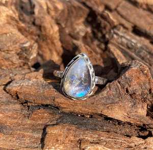 Handmade Rainbow Moonstone Ring 925 Sterling <b>Silver</b> Gemstone Jewelry For Women Natural Stone Gift - Product Image 1