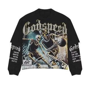 Custom Fit Cropped Oversized Acid Wash Double Layer Long Sleeve T-shirt Heavyweight 300 GSM Graphic Printing Embroidery Logo - Product Image 5