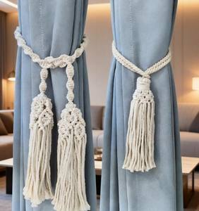 Attaches de rideaux en macramé, attaches de rideaux en corde de coton tissées à la main, accents de décoration bohème pour la maison - Product Image 1