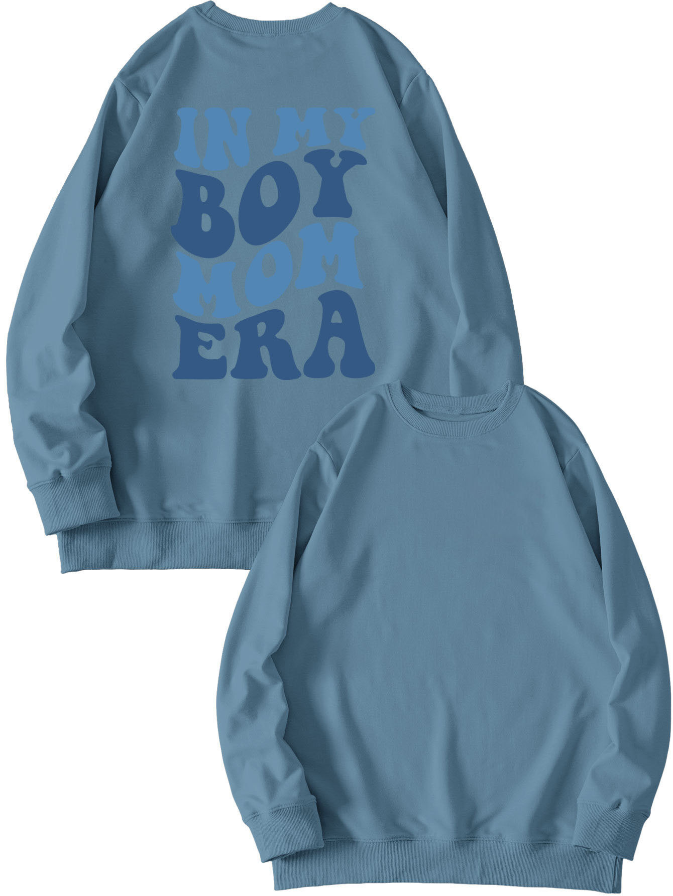 Blue sweatshirt (white font) printed on the chest