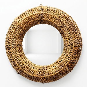 Miroir mural rond en écorce de banane naturelle, cadre tressé épais, miroir de vanité suspendu, décoration artistique pure, décoration de chambre, artisanat bohème, fabrication artisanale - Product Image 1