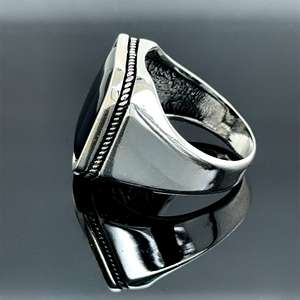 Bague signet en argent sterling 925 massif, faite à la main, avec pierre précieuse masculine en onyx noir octogonal de 12x16 mm, sertie dans un cadre - Product Image 6