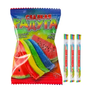 Wholesale Rainbow Belt Gummy Sour Candy Snacks Fruit Flavored Soft Sour Belts Halal Candy