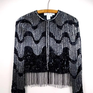 Veste en polyester à perles, robe fourreau pour femmes, soirée de scène, cocktail, club, bal, grande taille, ornée de paillettes miroir, de perles - Product Image 1