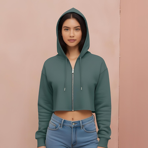 เสื้อฮู้ดมีซิปสำหรับสตรีทแฟชั่นเสื้อฮู้ดแบบสั้นพร้อมโลโก้ปักออกแบบได้ตามต้องการสำหรับฤดูหนาว - Product Image 4