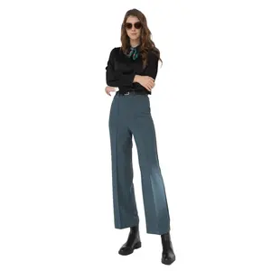 Women's Elegant Suit Pants in Peacock blue with Straight-Leg and Included Belt