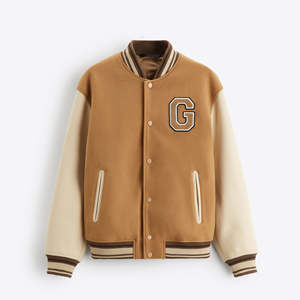 Wholesale Men's Varsity Letterman Bomber Jacket with Cotton Sleeves Stand Collar Winter Custom OEM ODM College Jacket <b>Maker</b> - Product Image 6