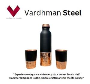 2025 Artículo más vendido Botella de cobre medio martillado con tacto de terciopelo 650 ML, Experimente la elegancia con cada sorbo Botella de cobre martillado - Product Image 2