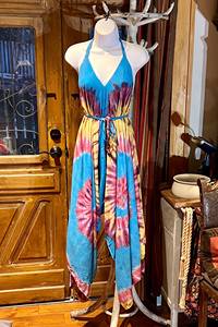 จั๊มสูทมัดย้อมลายดอกไม้สำหรับผู้หญิงชุดถักไม่มีแขนดีไซน์สายสปาเก็ตตี้ทอมือพื้นยาวธรรมชาติด้านหลังแบบหรูหราขนาดฟรีไซส์ - Product Image 6