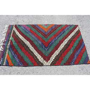 Tapis turc à accents floraux 3x5,2 pieds, rouge et vert, en laine - Product Image 3