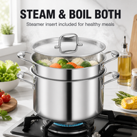 Batterie de cuisine en acier inoxydable avec couvercles et insert vapeur, compatible lave-vaisselle, casseroles et poêles pour la cuisine domestique, OEM ODM Vente en gros