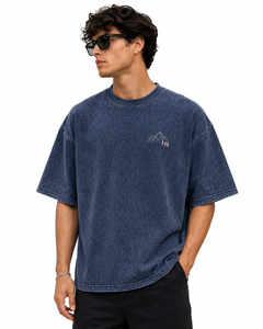 Men's Oversized Knitted <b>T</b>-<b>Shirt</b> <b>Mountain</b> Embroidery Short Sleeve O-Neck Streetwear Solid 100% Cotton Customizable Wholesale - Product Image 1