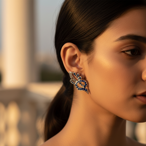 Boucles d'oreilles clous en argent plaqué or 925 avec saphir bleu et diamant, bijoux délicats et tendance pour les fiançailles et les fêtes des femmes - Product Image 2
