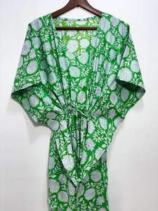 100% puro algodón hermoso Boho Floral Kaftan bata hasta el suelo Maxi verano ropa de dormir hecho a mano vestido Casual Natural regalo perfecto - Product Image 3