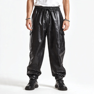 กางเกงหนังสำหรับผู้ชาย, กางเกงแฟชั่นฤดูหนาวกางเกงคาร์โก้เอวสูง - Product Image 4