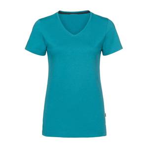 Camisetas personalizadas de algodón de punto azul puro con diseño de cuello en V, camiseta lisa para mujer - Product Image 2