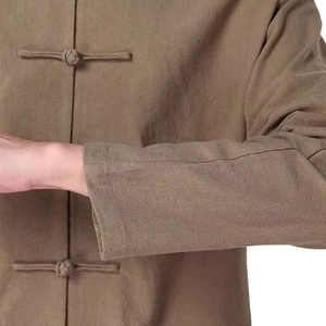 Ensemble d'uniformes de Wushu et Tai Chi traditionnels en lin marron taupe pour hommes, vêtements d'arts martiaux - Product Image 3