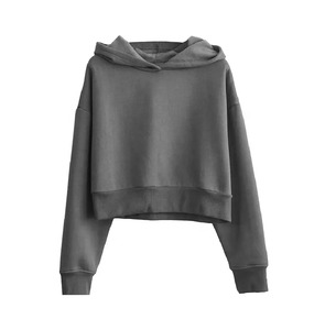 Sudadera con capucha recortada de cuello alto para gimnasio y salón de punto con dobladillo acanalado y logotipo frontal para la temporada de invierno - Product Image 1