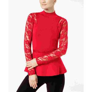 INC International Concepts Top in maglia con peplum in pizzo da donna rosso - Disponibile nelle taglie Petite e Large - Product Image 1