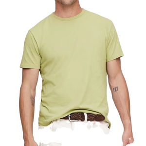 Vente en gros T-shirt décontracté à col rond pour hommes 100% coton biologique à séchage rapide écologique anti-boulochage léger tricoté teint en couleur unie - Product Image 5